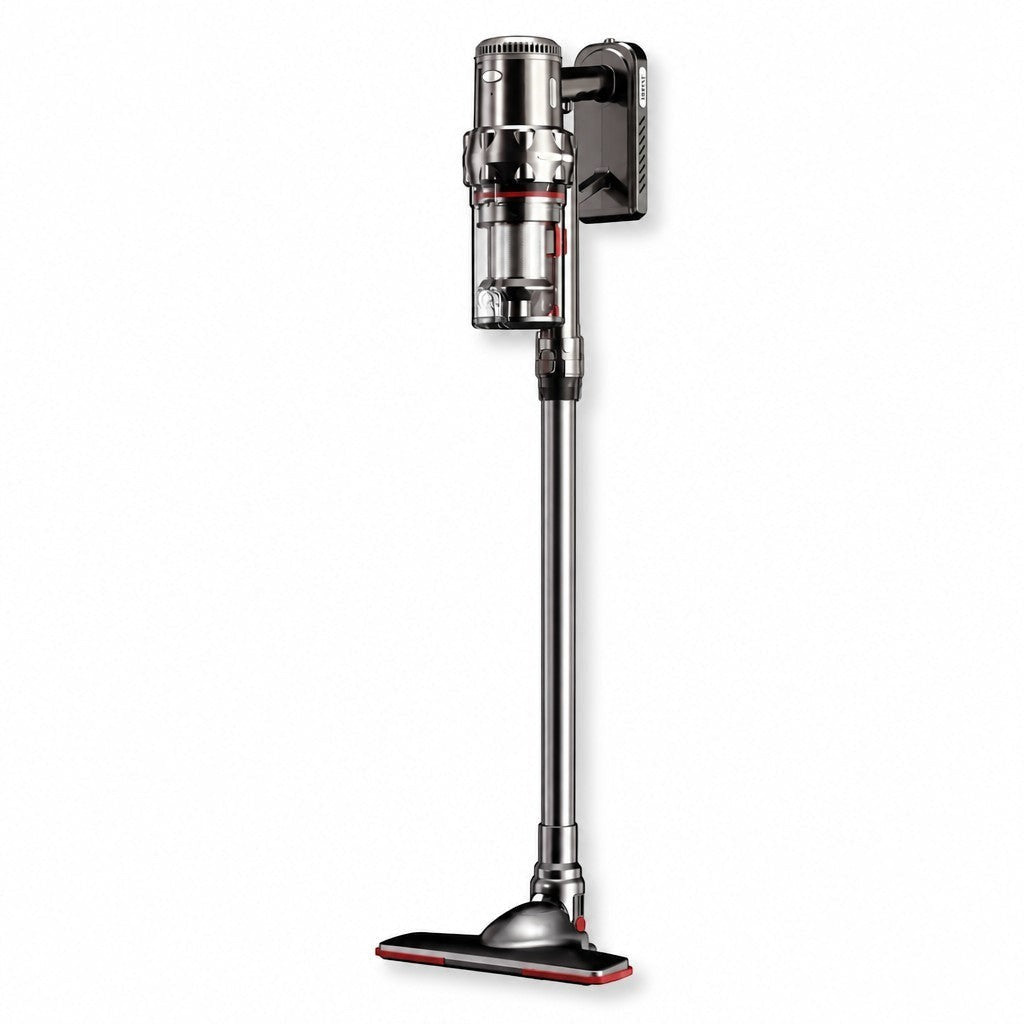 INOUTHOMECO Sokany 2000W bagless stick vacuum cleaner in metallic silver with HEPA filtration and wall mount.