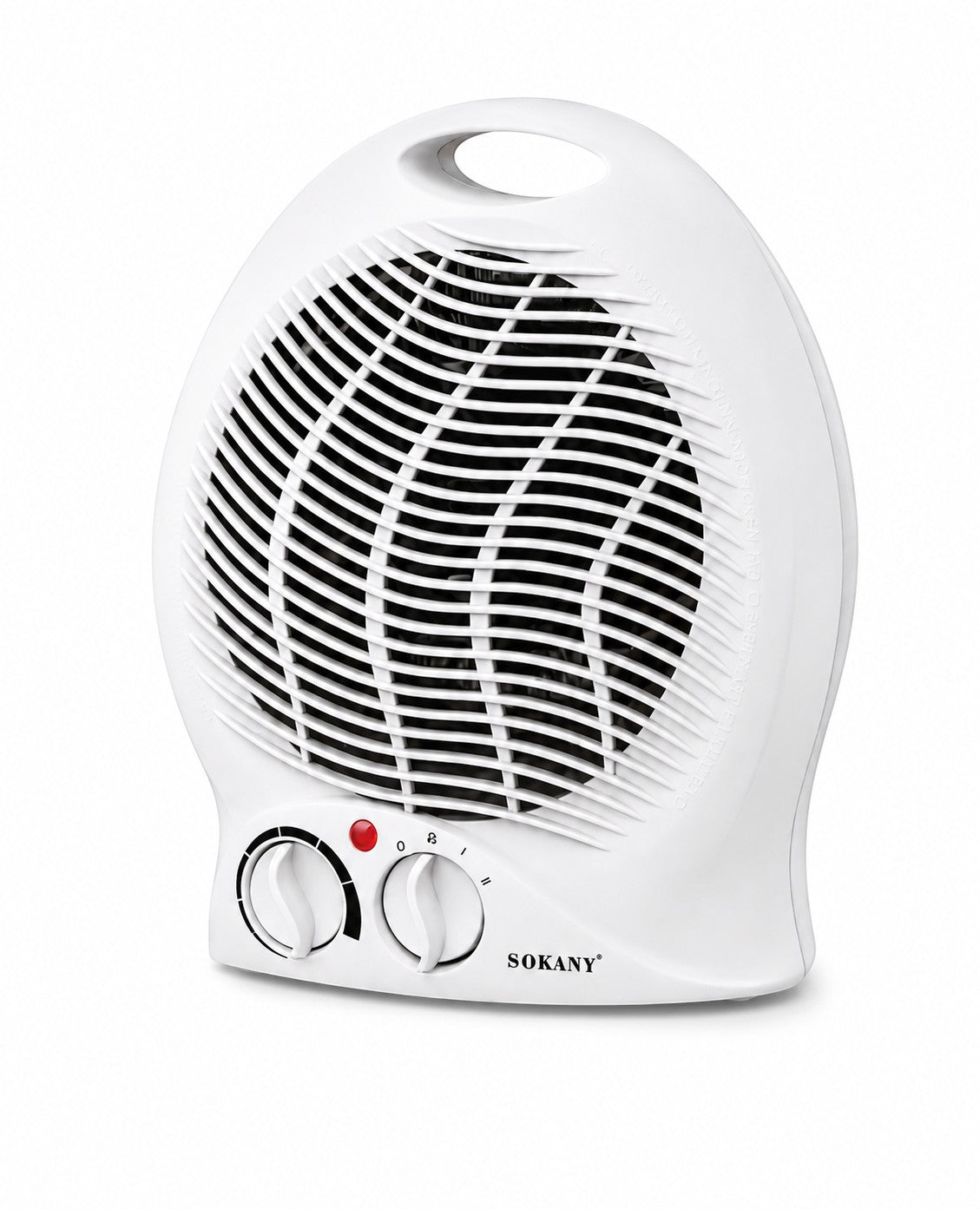 INOUTHOMECO SOKANY 2000W portable electric fan heater in white with dual rotary knobs and carry handle