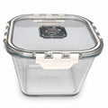 INOUTHOMECO square 800ml glass food storage container with an airtight locking lid and built-in steam vent.