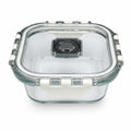 INOUTHOMECO 1100ml square borosilicate glass meal prep container with a white locking lid and steam vent.