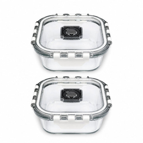 INOUTHOMECO set of two 1100ml square borosilicate glass meal prep containers with vented locking lids