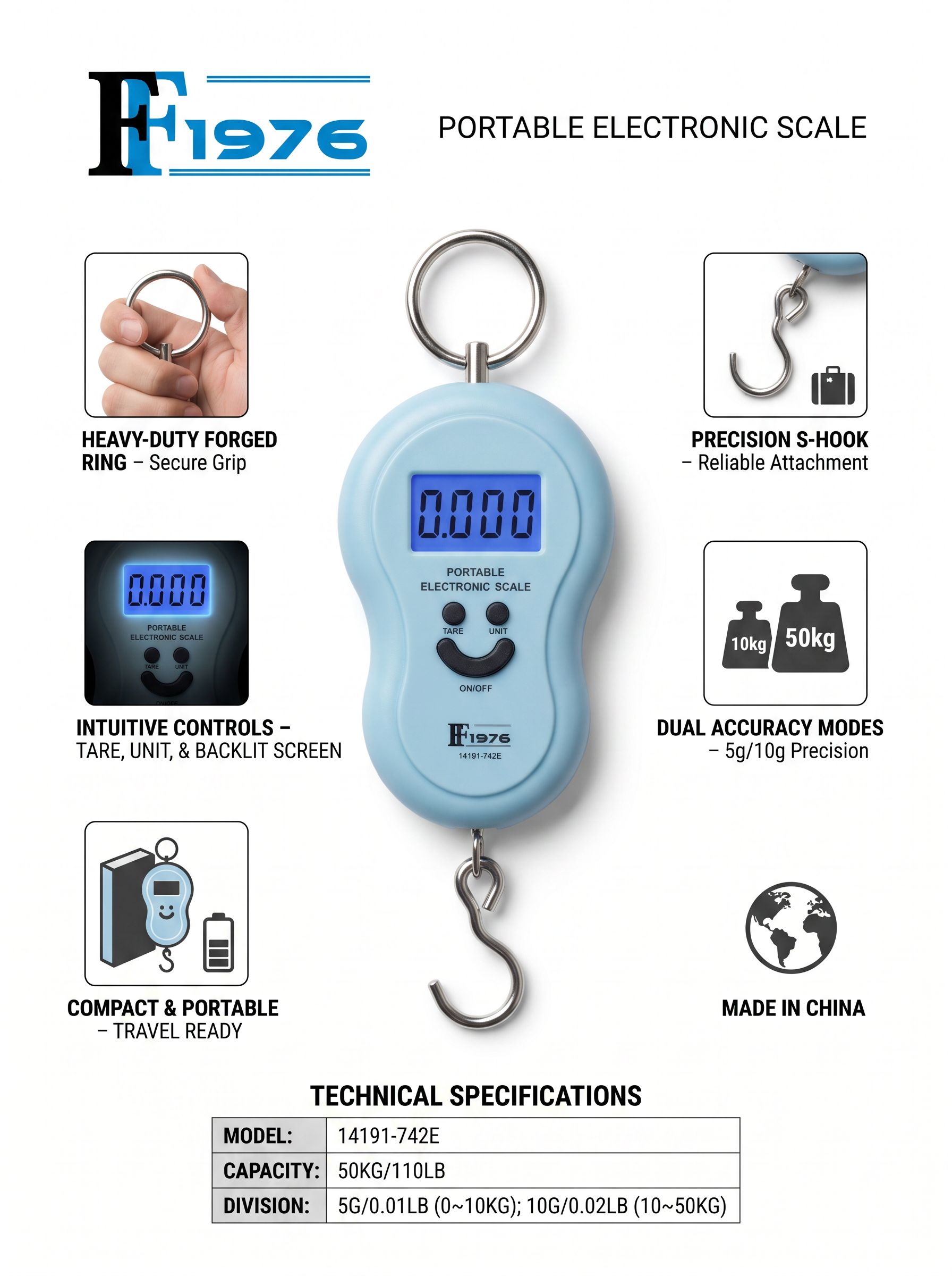 Portable Electronic Hanging Scale - 50kg Capacity
