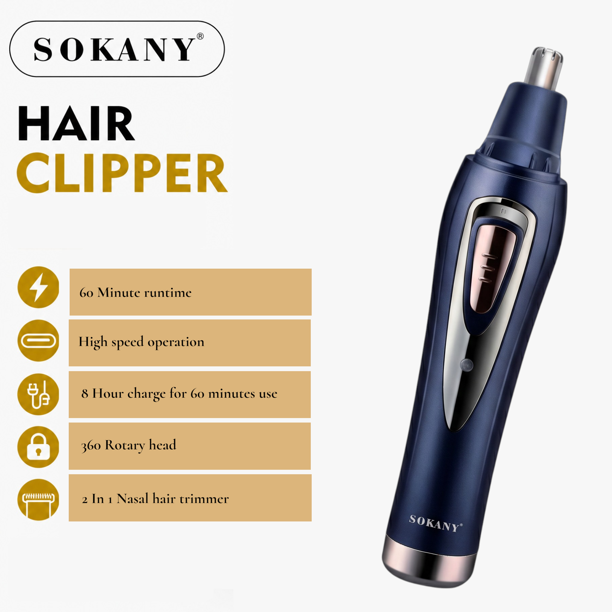 Sokany Beard & Nose Hair Trimmer | Rechargeable 2-in-1 Beard Shaving Trimmer