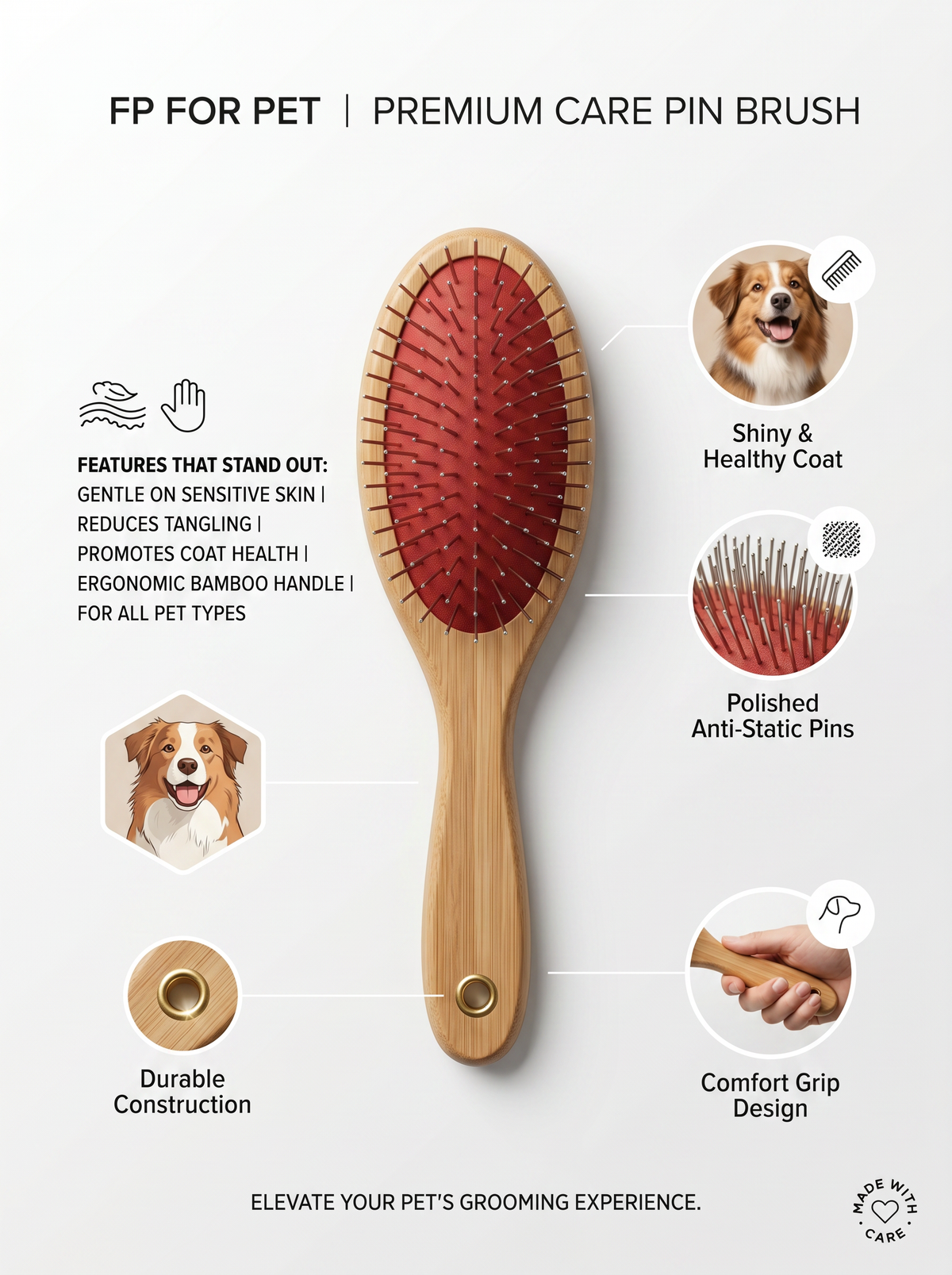 Professional Dual-Sided Pet Slicker Oval Brush