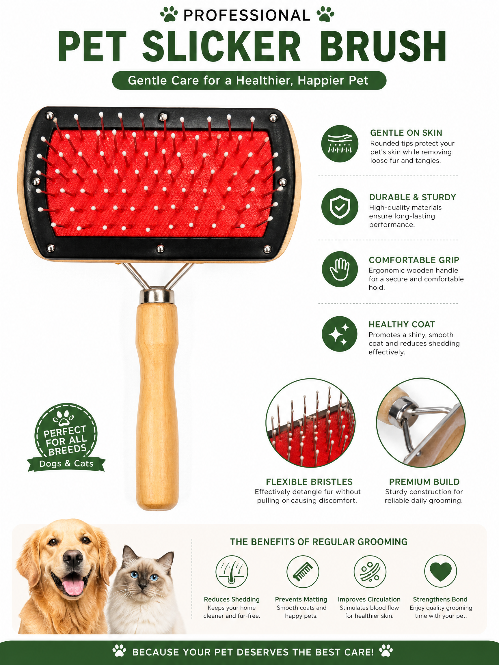 Professional Dual-Sided Pet Slicker Brush