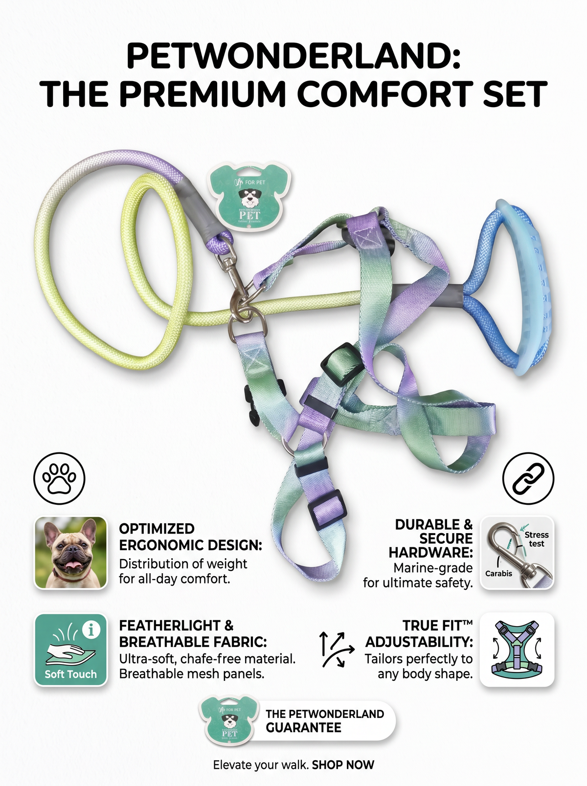 Premium Comfort Pet Leash | Featherlight & Breathable Fabric | Heavy-Duty Metal Hardware