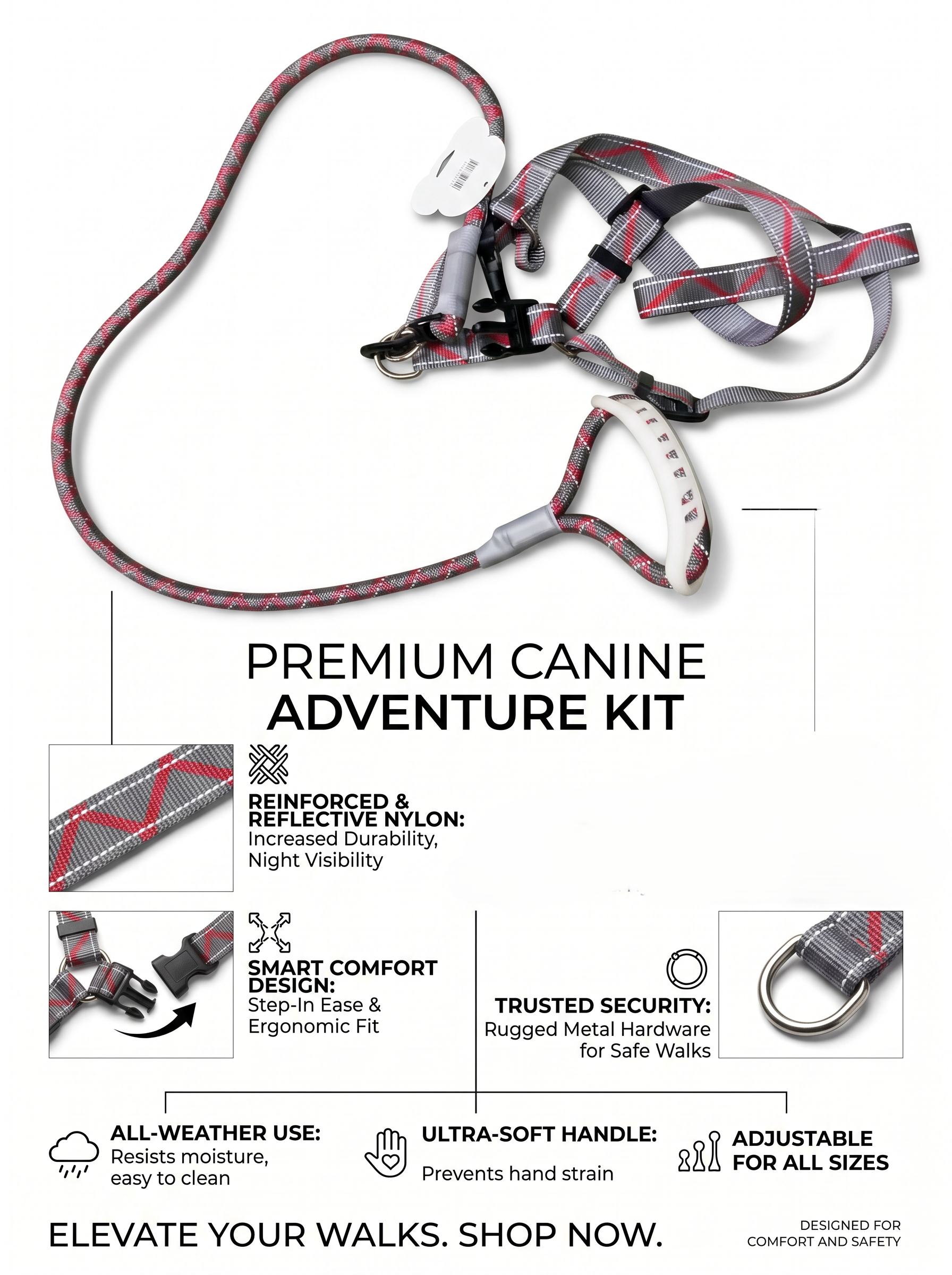 Premium Canine Adventure Kit Pet Leash | Reinforced Reflective Nylon | Quick-Release Buckle