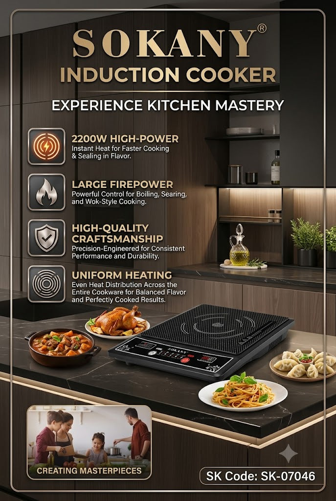 SOKANY Induction Cooker | 2200W High Power Heating System | Digital Touch Control Panel With LED Display