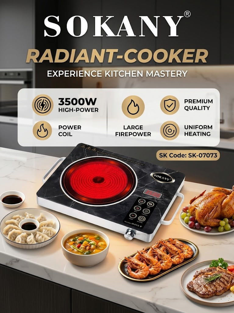 SOKANY Radiant Cooker | 3500W Radiant Heating Element | Touch Controls With Digital Display.