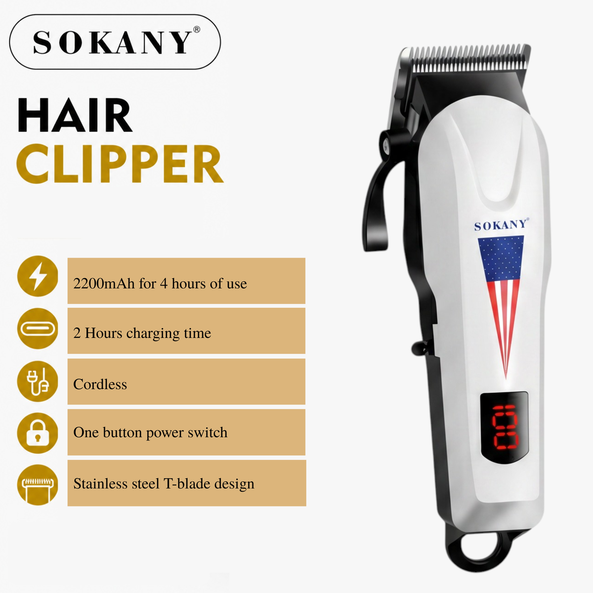 Sokany Professional Hair Clippers | Cordless Hair Trimmer Clipper for Men