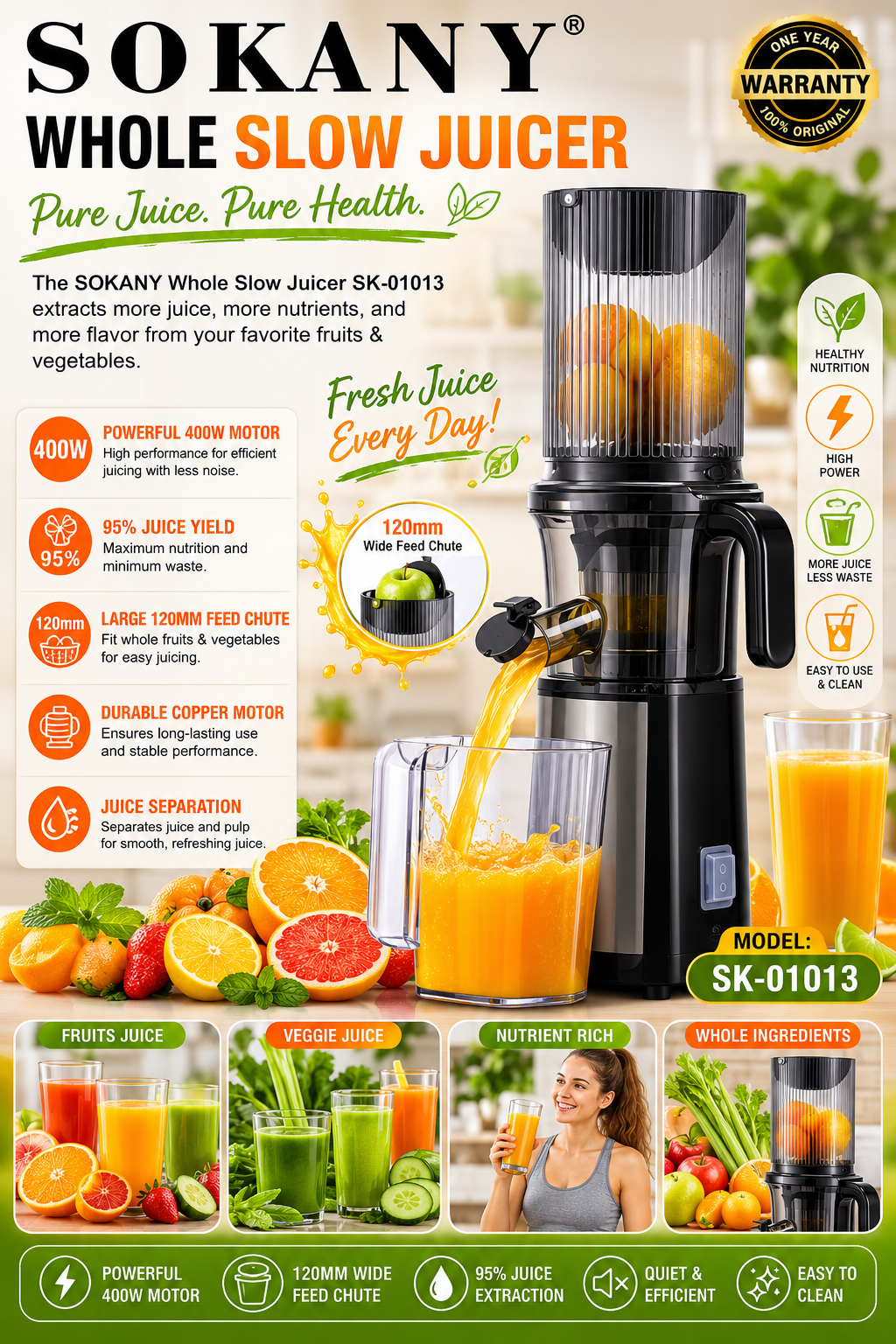 400W Slow Juicer & Multi-Purpose Blender | Cold Press Juice Extractor