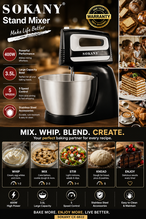 400W Stand Mixer | 3.5L Stainless Steel Bowl | CX-6622