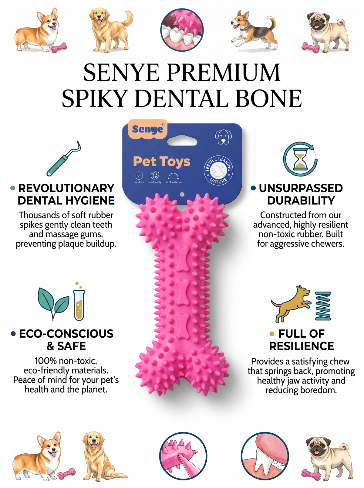Premium Spiky Dental Bone Dog Toy